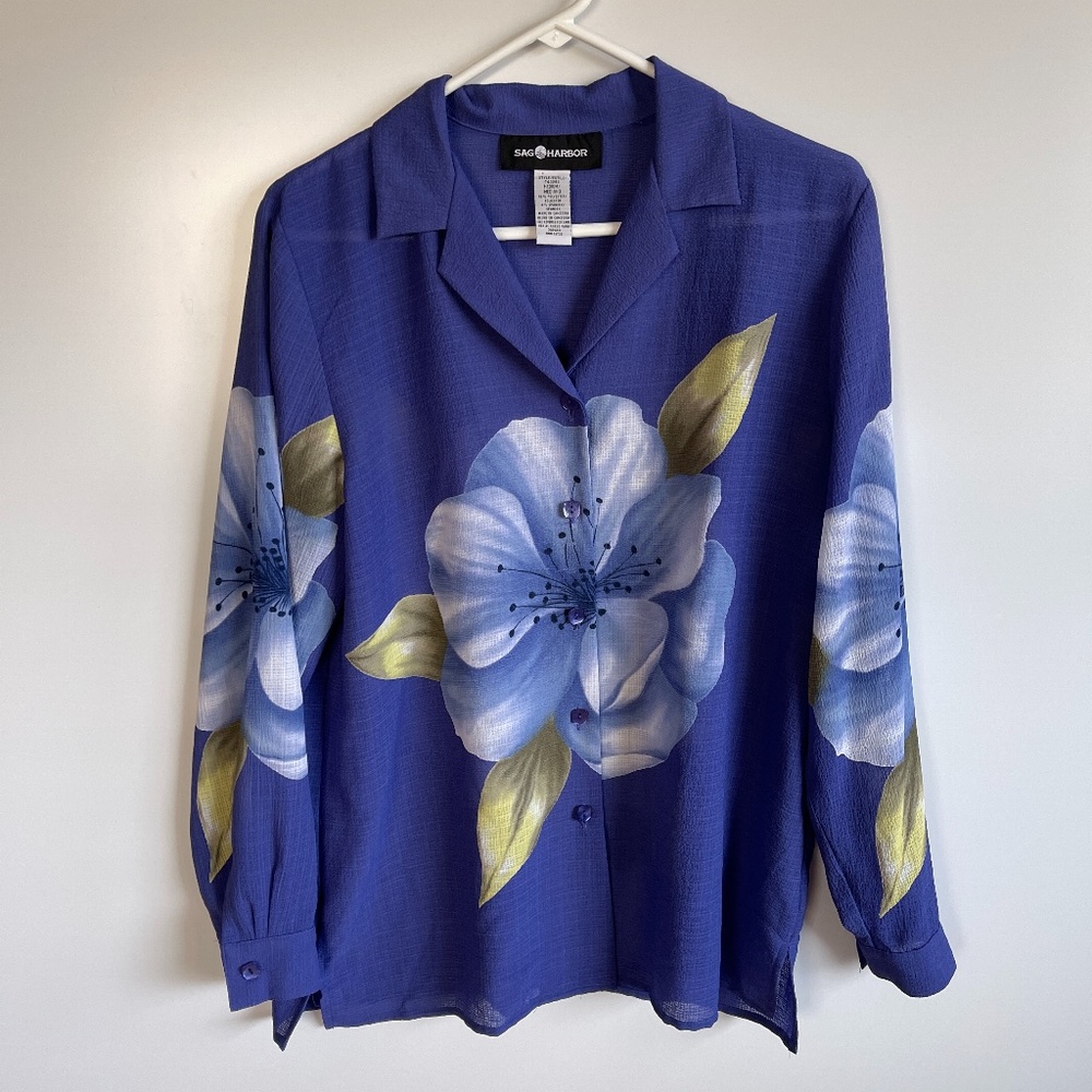 Sag Harbor Floral‎ Button Down Blouse M